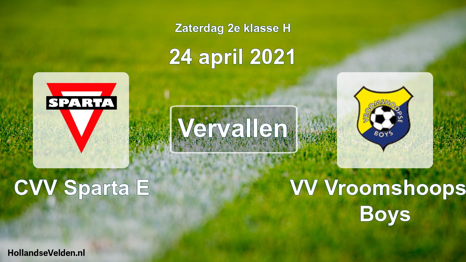 Scheduled Match: CVV Sparta E - VV Vroomshoopse Boys (24 April 2021)