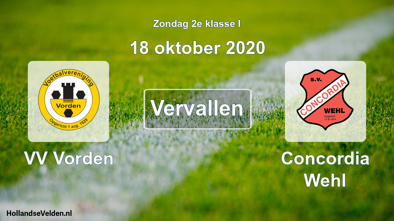 Scheduled Match: VV Vorden - Concordia Wehl (18 October 2020)