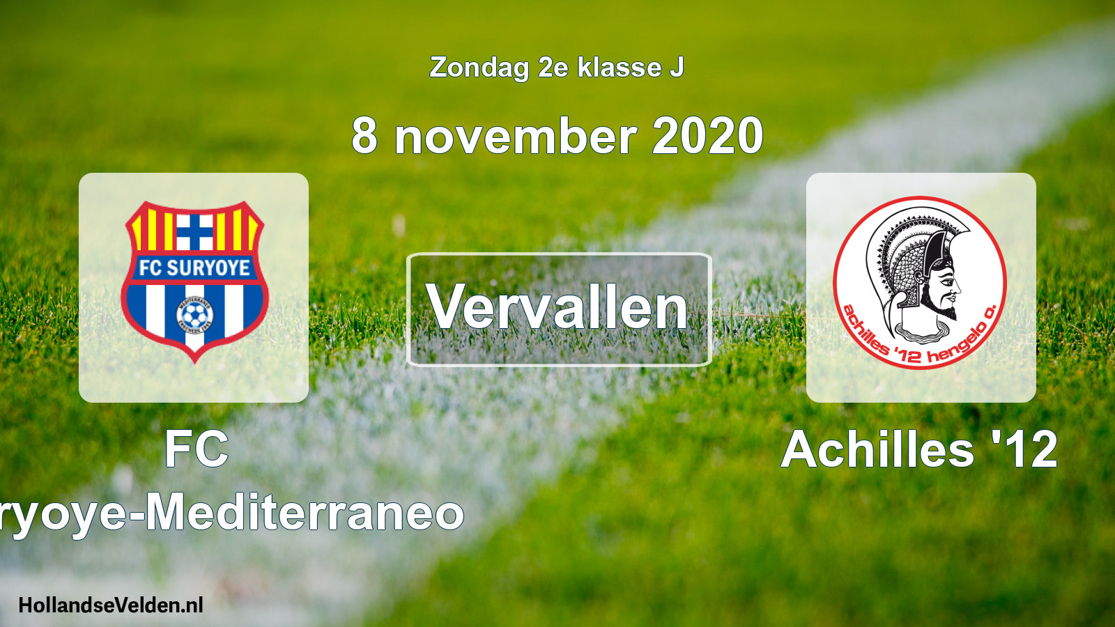 Scheduled Match: FC Suryoye-Mediterraneo - Achilles '12 (8 November 2020)