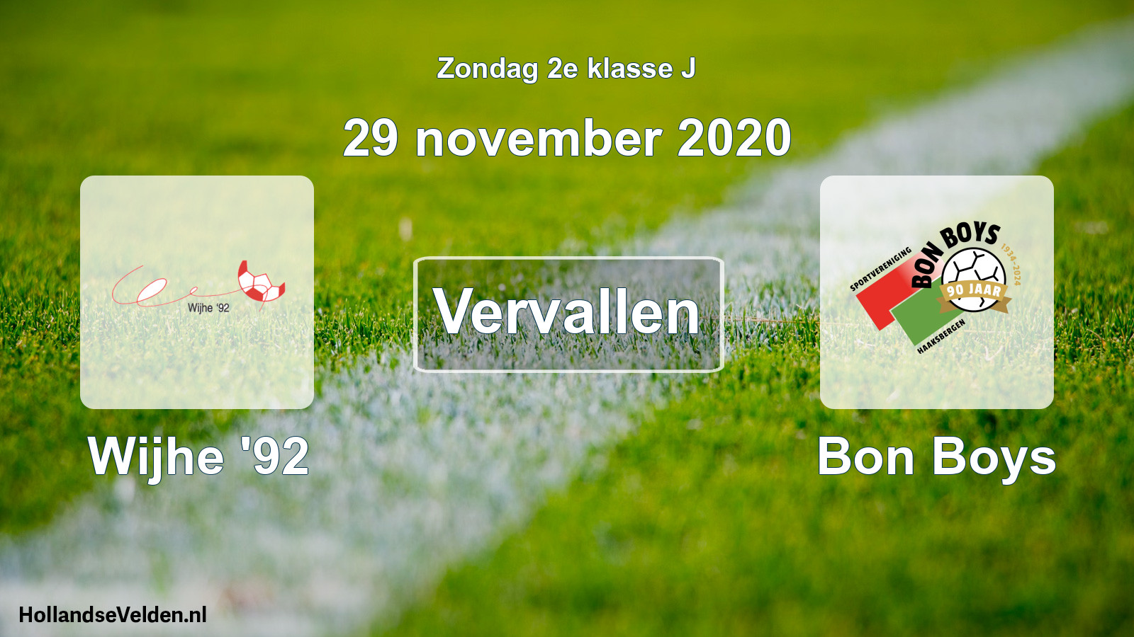 Scheduled Match: Wijhe '92 - Bon Boys (29 November 2020)