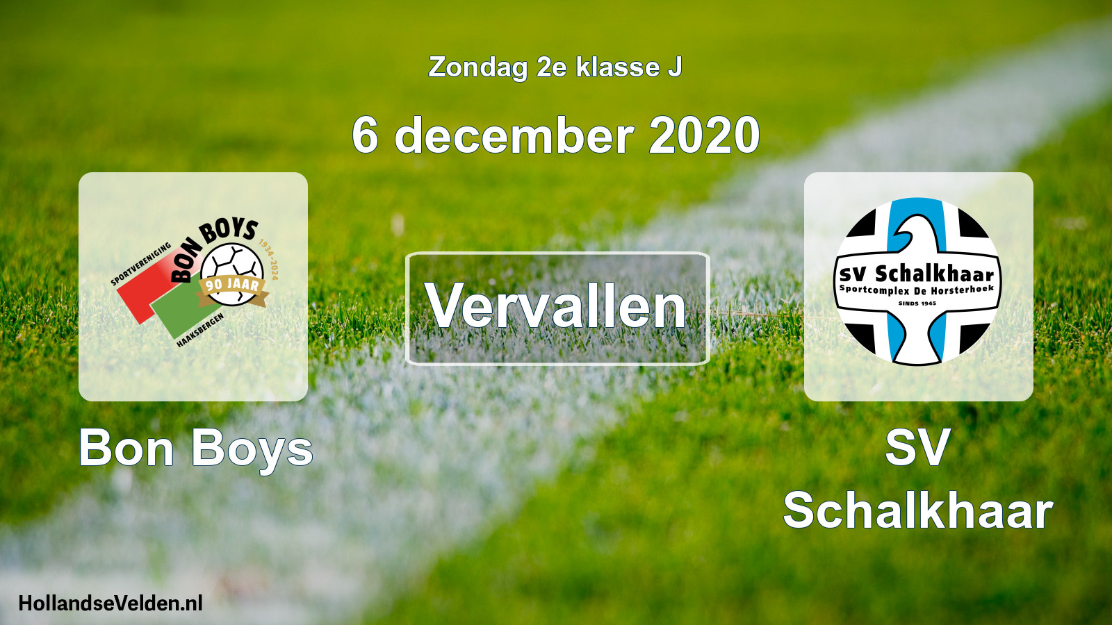 Scheduled Match: Bon Boys - SV Schalkhaar (6 December 2020)
