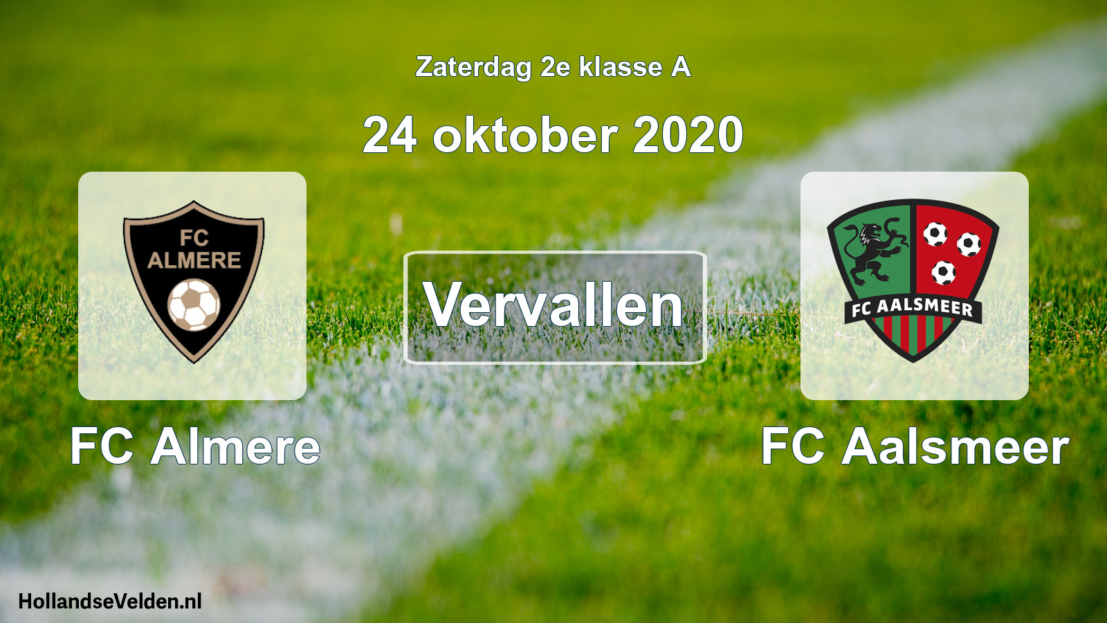Scheduled Match: FC Almere - FC Aalsmeer (24 October 2020)
