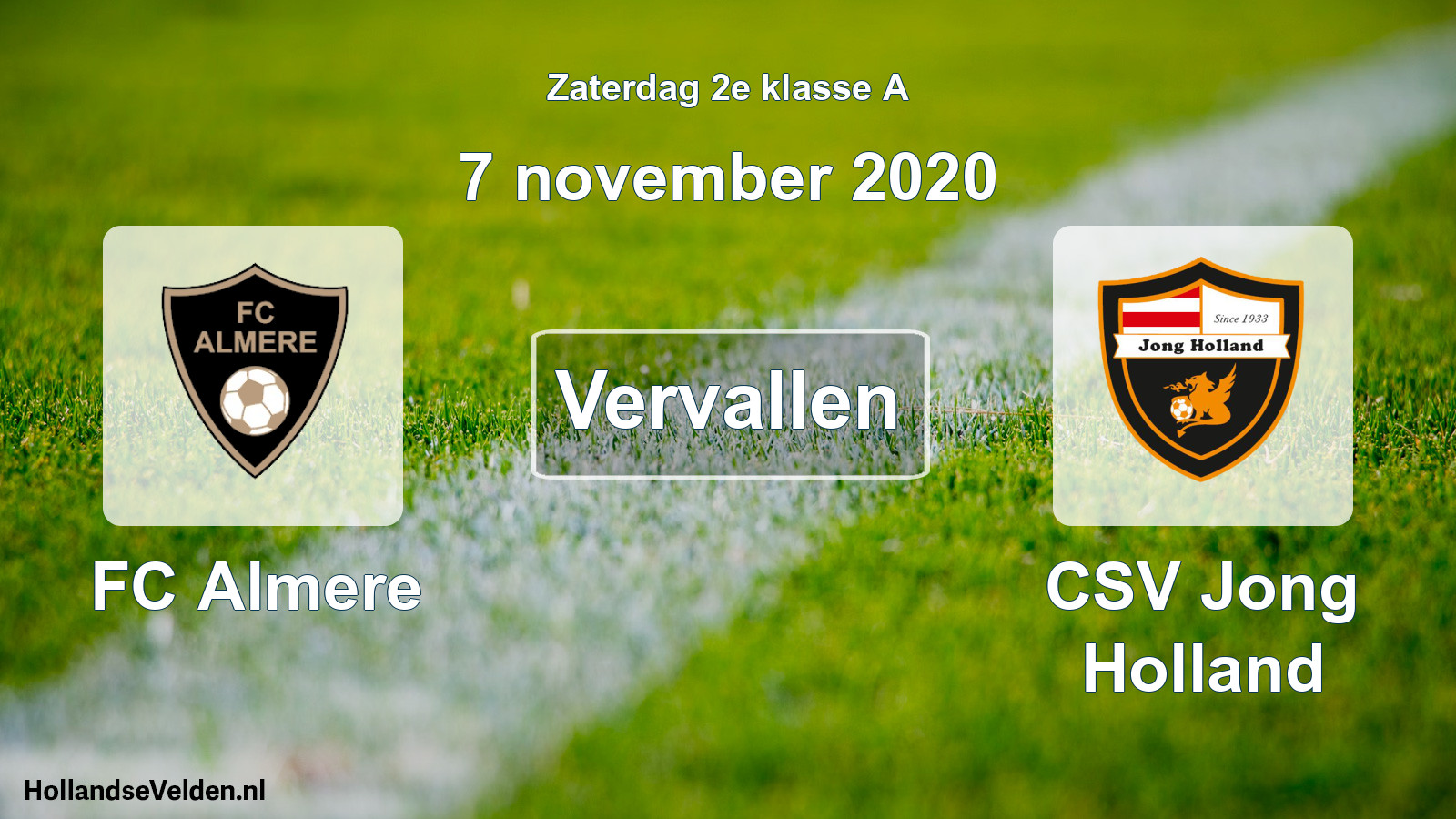 Scheduled Match: FC Almere - CSV Jong Holland (7 November 2020)