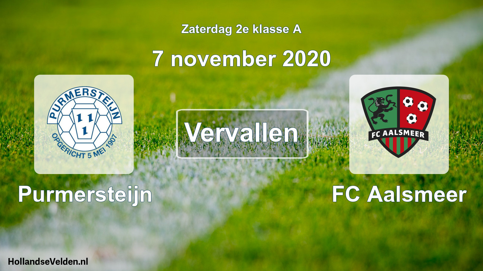 Scheduled Match: Purmersteijn - FC Aalsmeer (7 November 2020)