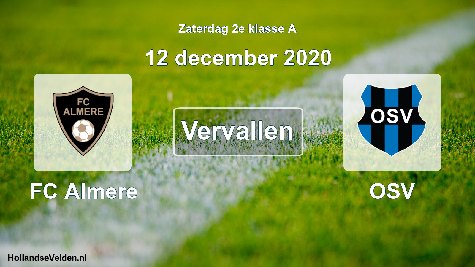 Scheduled Match: FC Almere - OSV (12 December 2020)