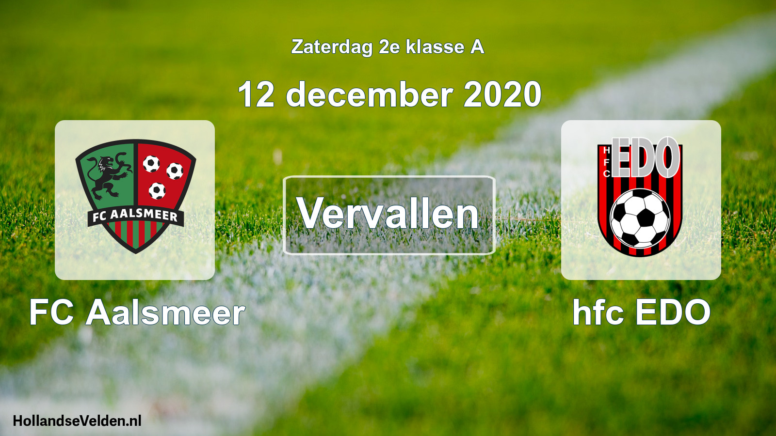 Scheduled Match: FC Aalsmeer - hfc EDO (12 December 2020)