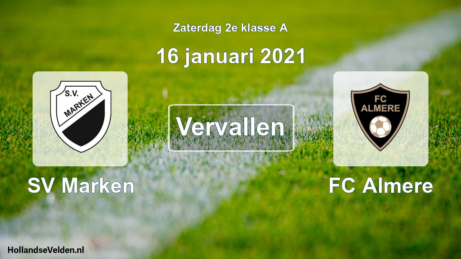 Scheduled Match: SV Marken - FC Almere (16 January 2021)