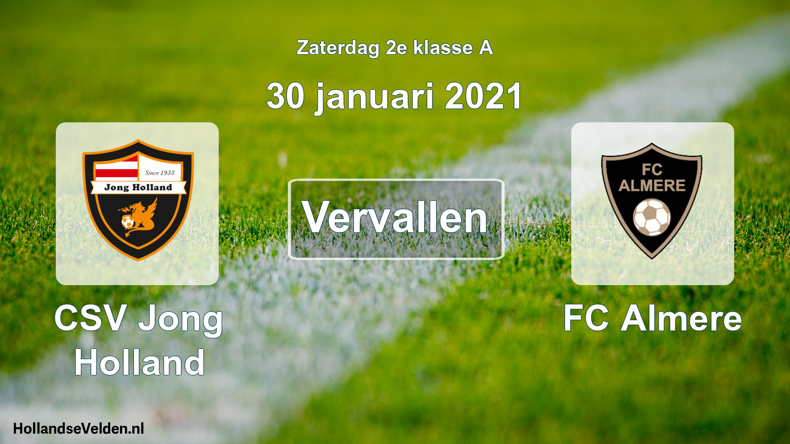 Scheduled Match: CSV Jong Holland - FC Almere (30 January 2021)