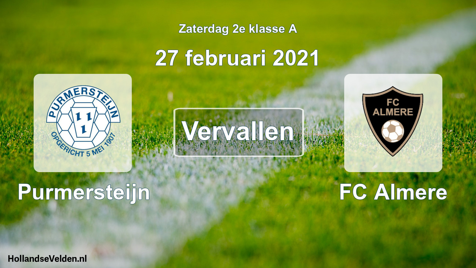 Scheduled Match: Purmersteijn - FC Almere (27 February 2021)