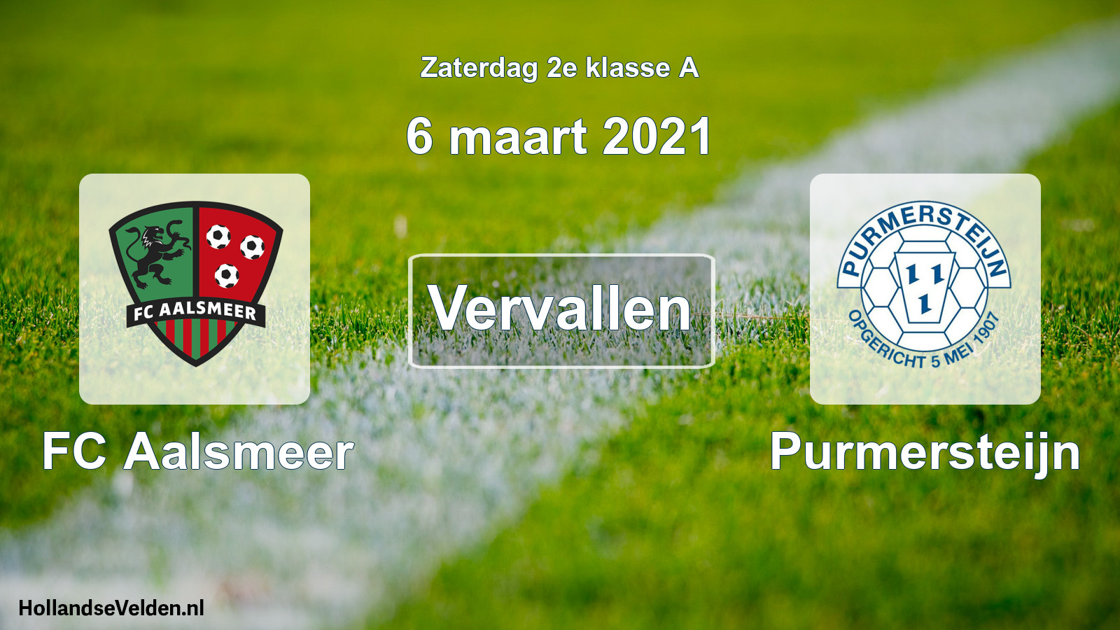 Scheduled Match: FC Aalsmeer - Purmersteijn (6 March 2021)