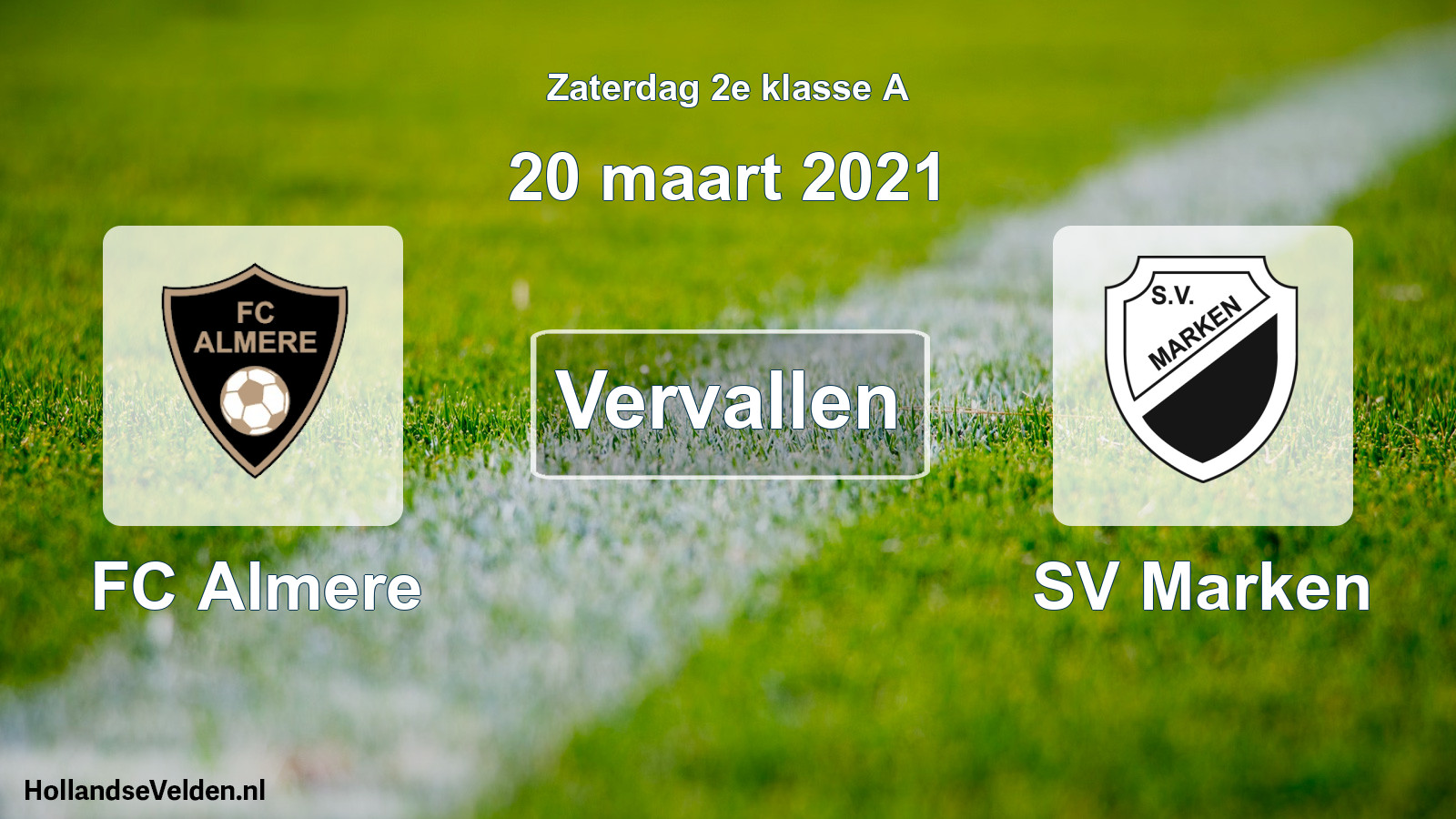 Scheduled Match: FC Almere - SV Marken (20 March 2021)