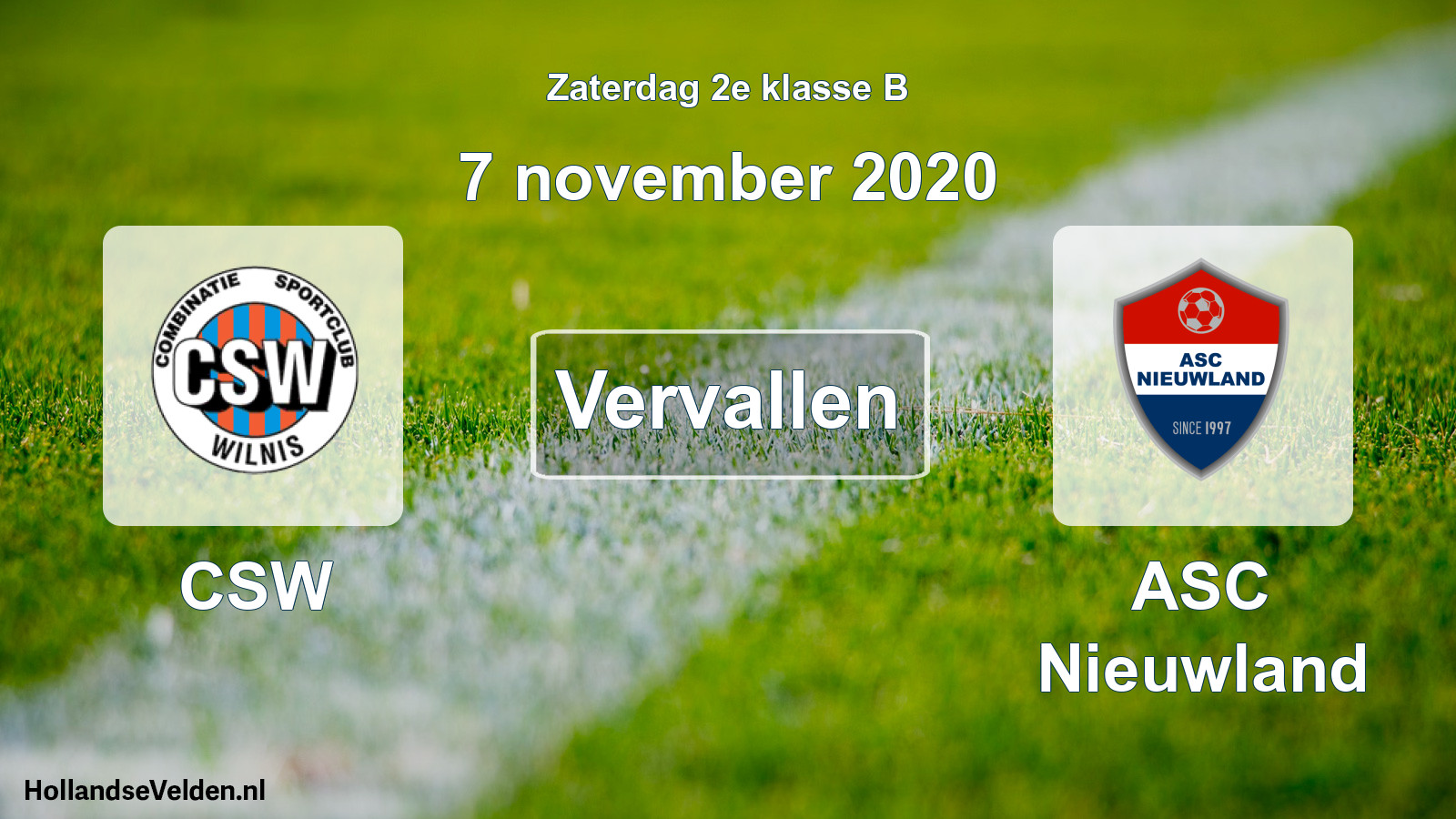 Scheduled Match: CSW - ASC Nieuwland (7 November 2020)