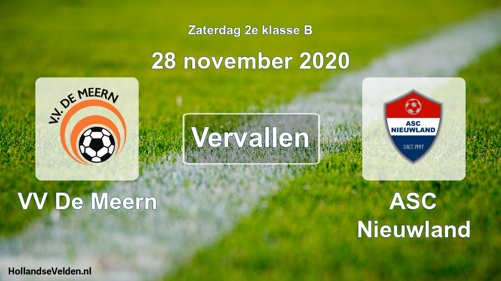 Scheduled Match: VV De Meern - ASC Nieuwland (28 November 2020)