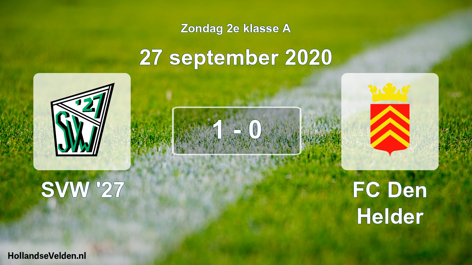 Total number of matches played: SVW '27 - FC Den Helder 1 - 0 (27 September 2020)