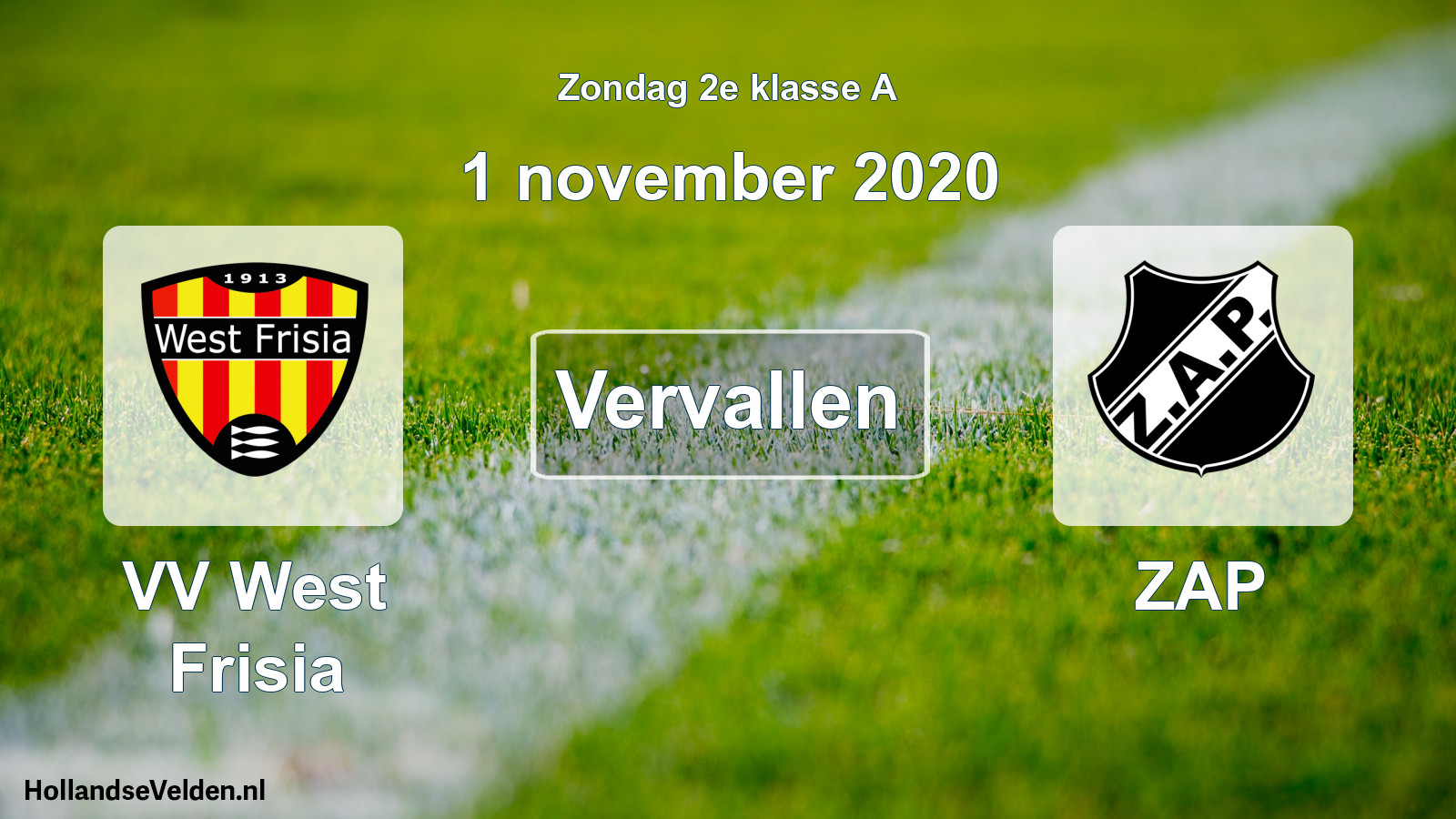 Scheduled Match: VV West Frisia - ZAP (1 November 2020)