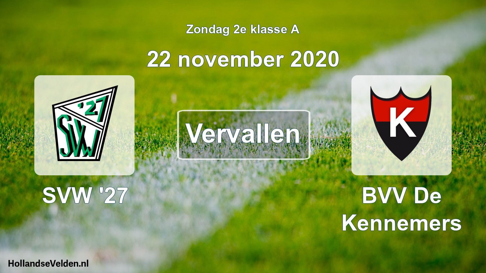 Scheduled Match: SVW '27 - BVV De Kennemers (22 November 2020)