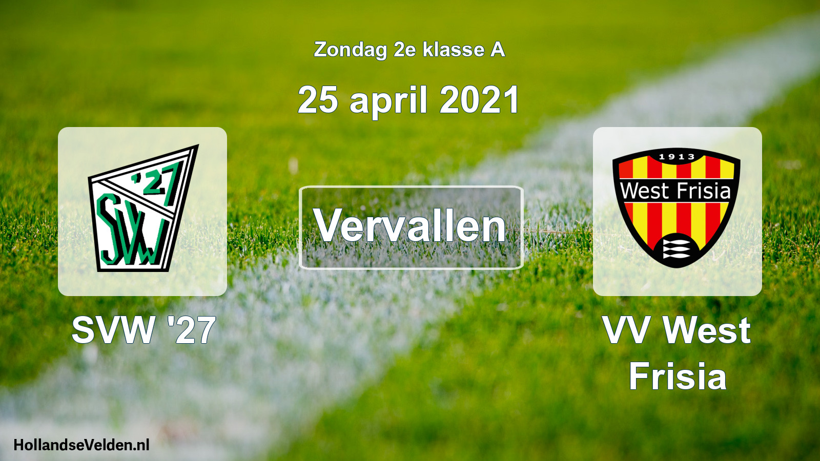 Scheduled Match: SVW '27 - VV West Frisia (25 April 2021)