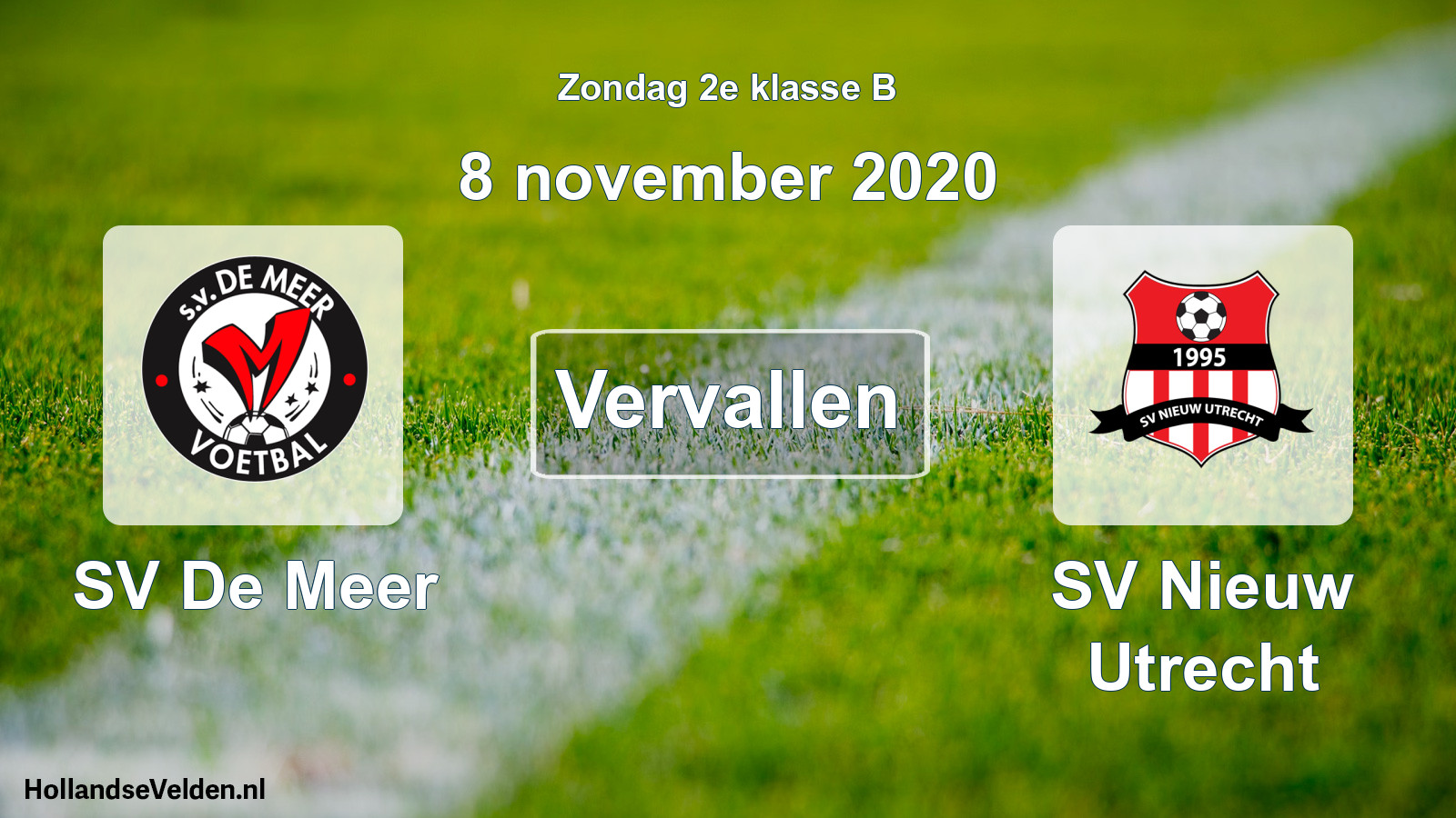 Scheduled Match: SV De Meer - SV Nieuw Utrecht (8 November 2020)