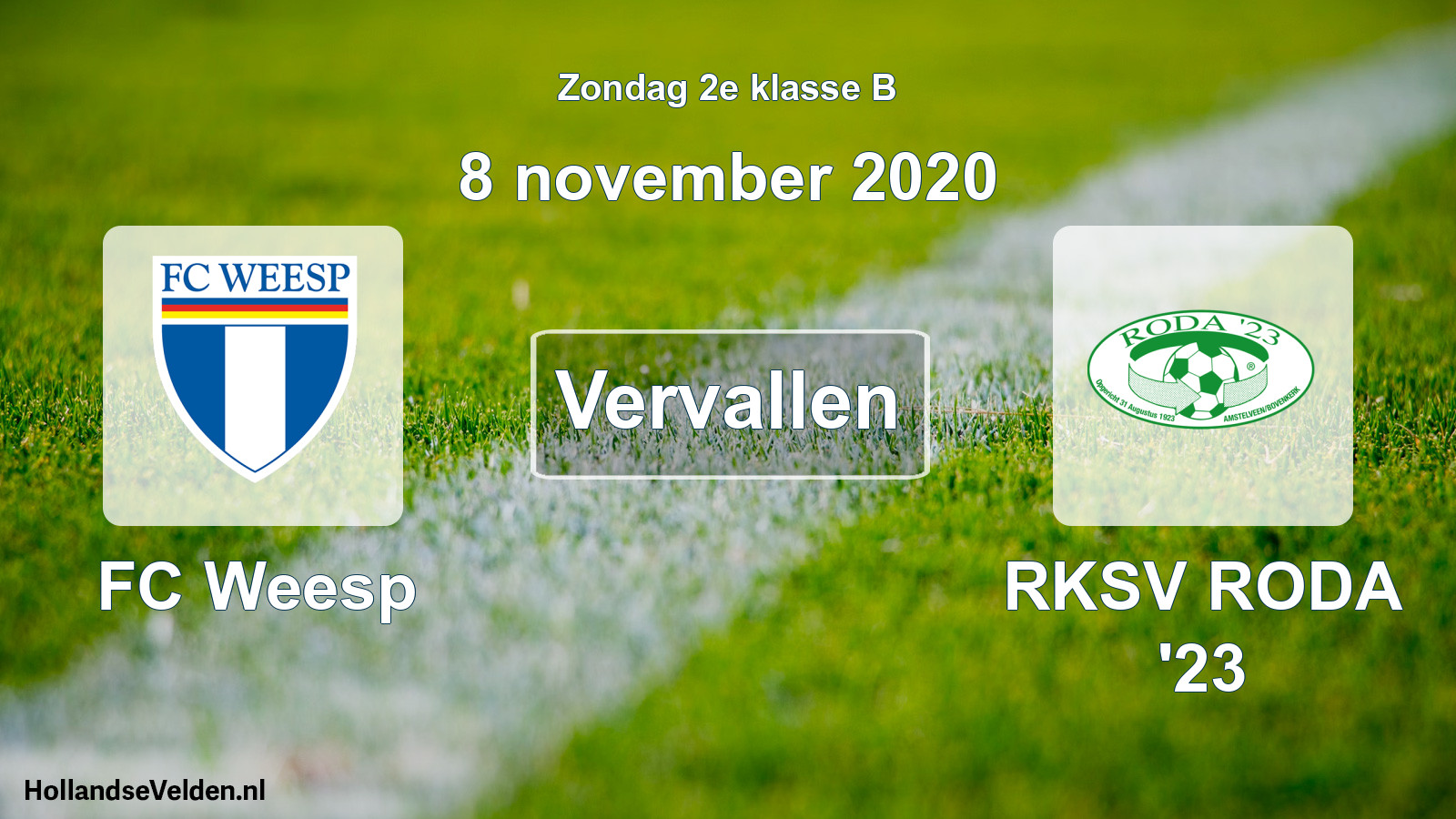 Scheduled Match: FC Weesp - RKSV RODA '23 (8 November 2020)