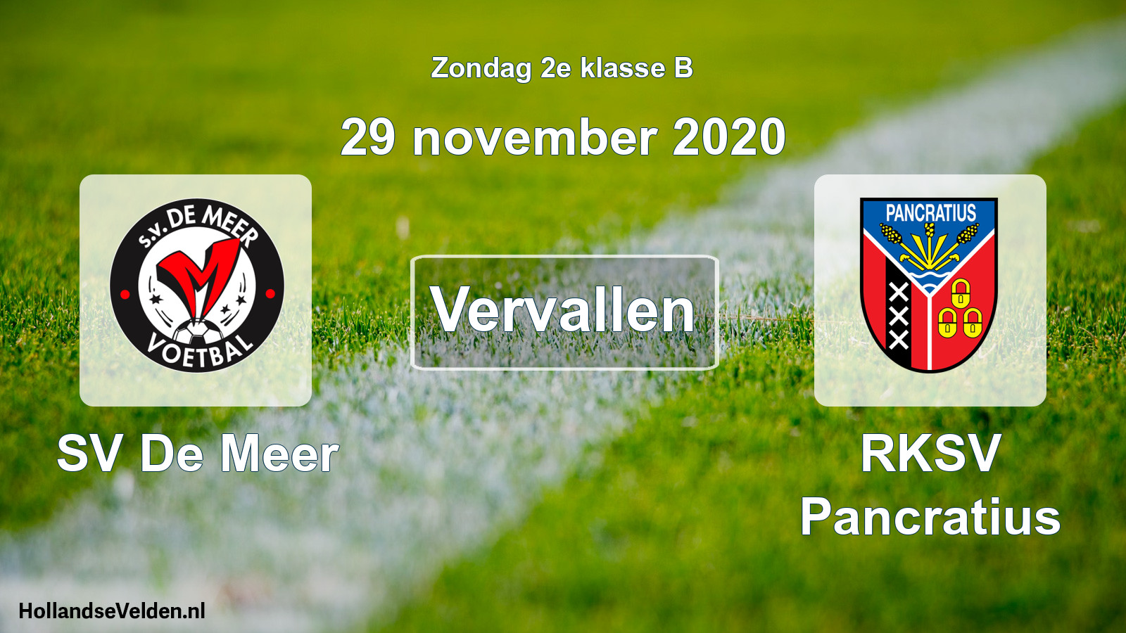 Scheduled Match: SV De Meer - RKSV Pancratius (29 November 2020)