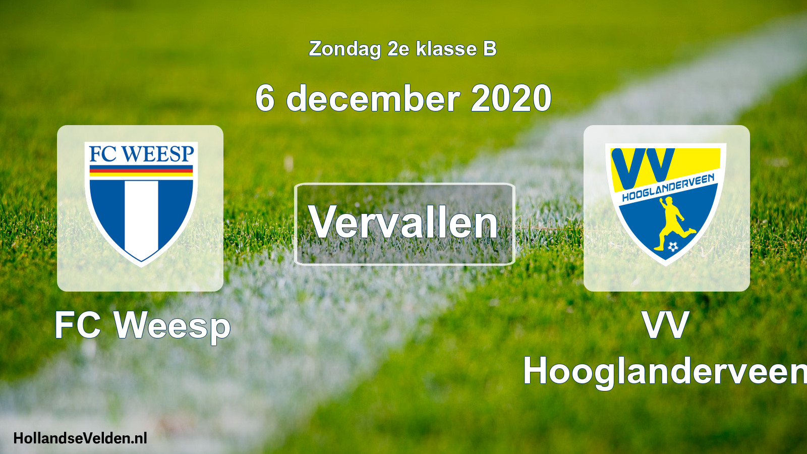 Scheduled Match: FC Weesp - VV Hooglanderveen (6 December 2020)
