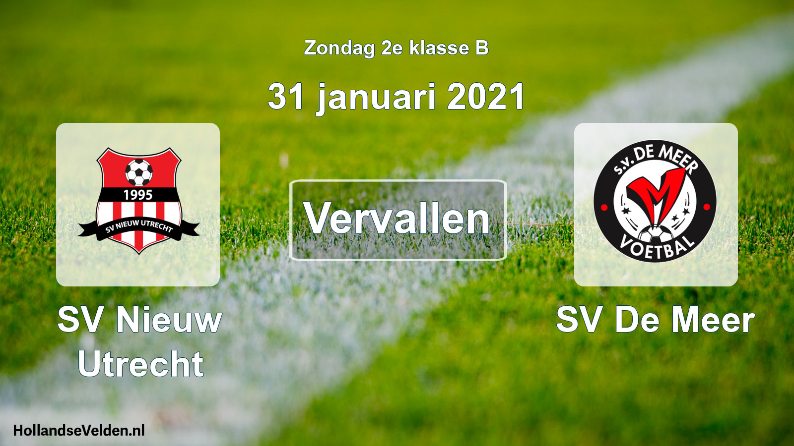 Scheduled Match: SV Nieuw Utrecht - SV De Meer (31 January 2021)