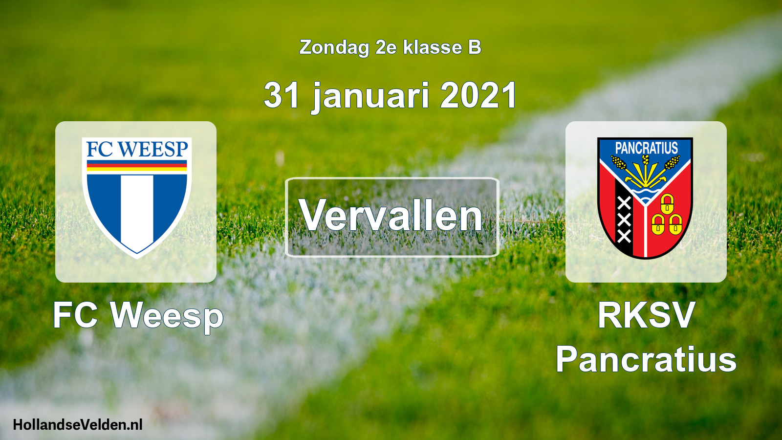 Scheduled Match: FC Weesp - RKSV Pancratius (31 January 2021)