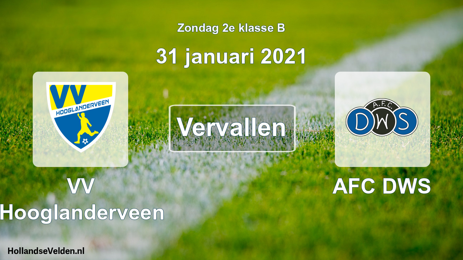 Scheduled Match: VV Hooglanderveen - AFC DWS (31 January 2021)