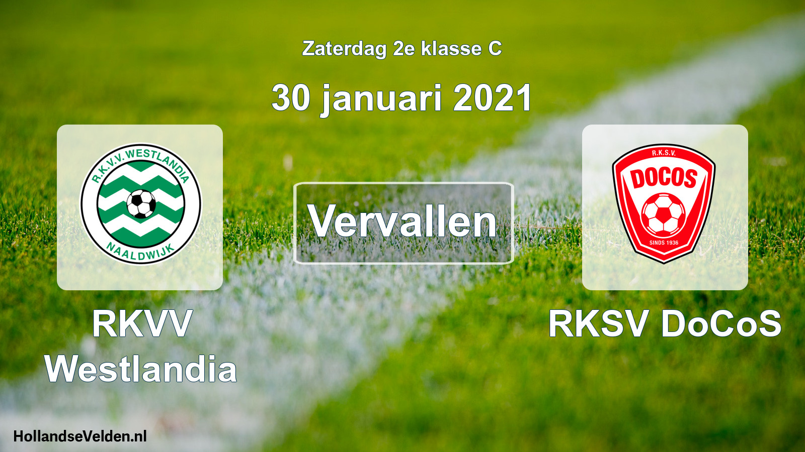 Scheduled Match: RKVV Westlandia - RKSV DoCoS (30 January 2021)