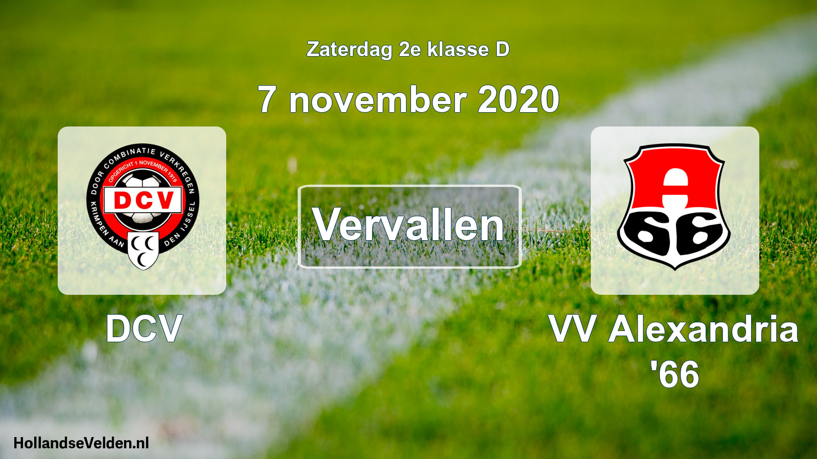 Scheduled Match: DCV - VV Alexandria '66 (7 November 2020)