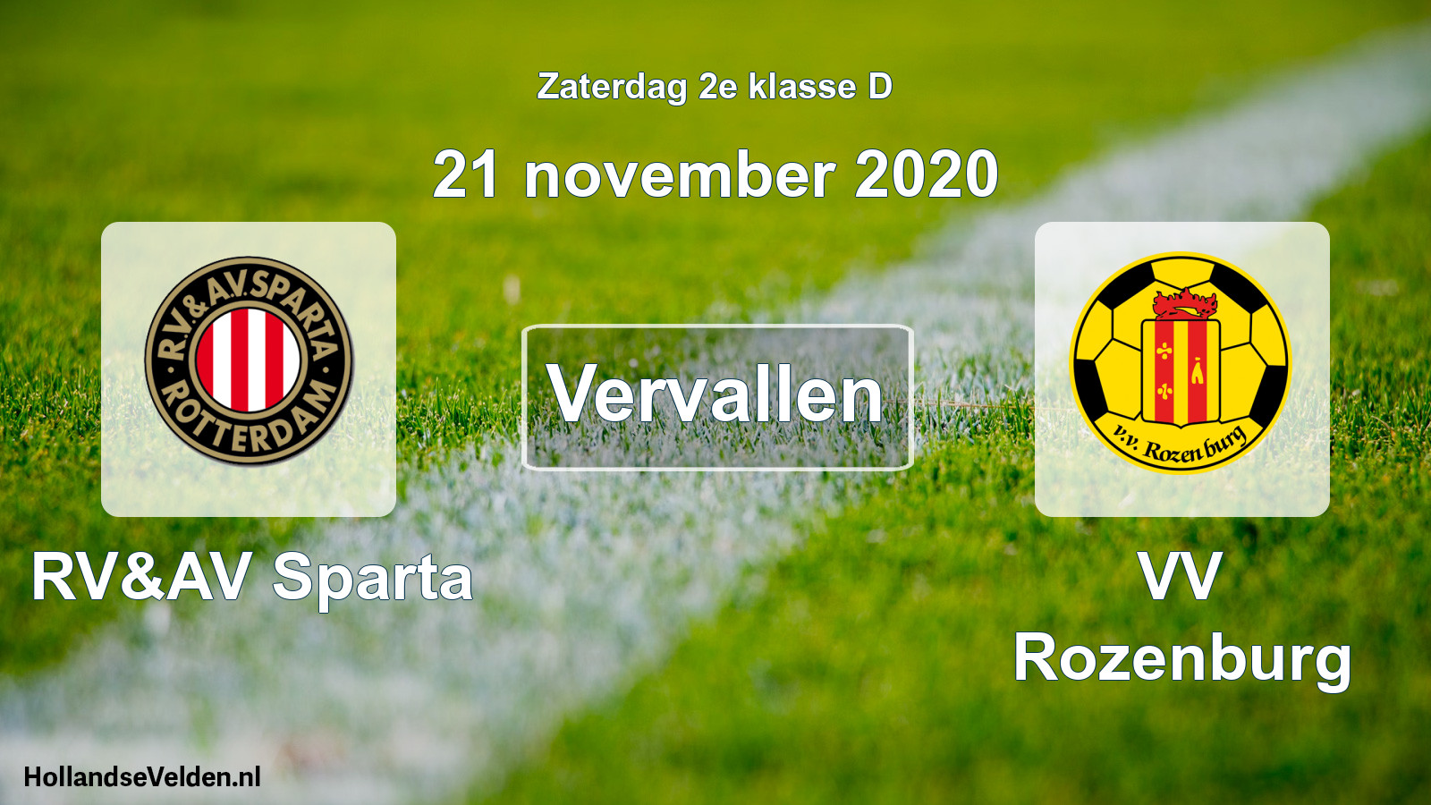 Scheduled Match: RV&AV Sparta - VV Rozenburg (21 November 2020)