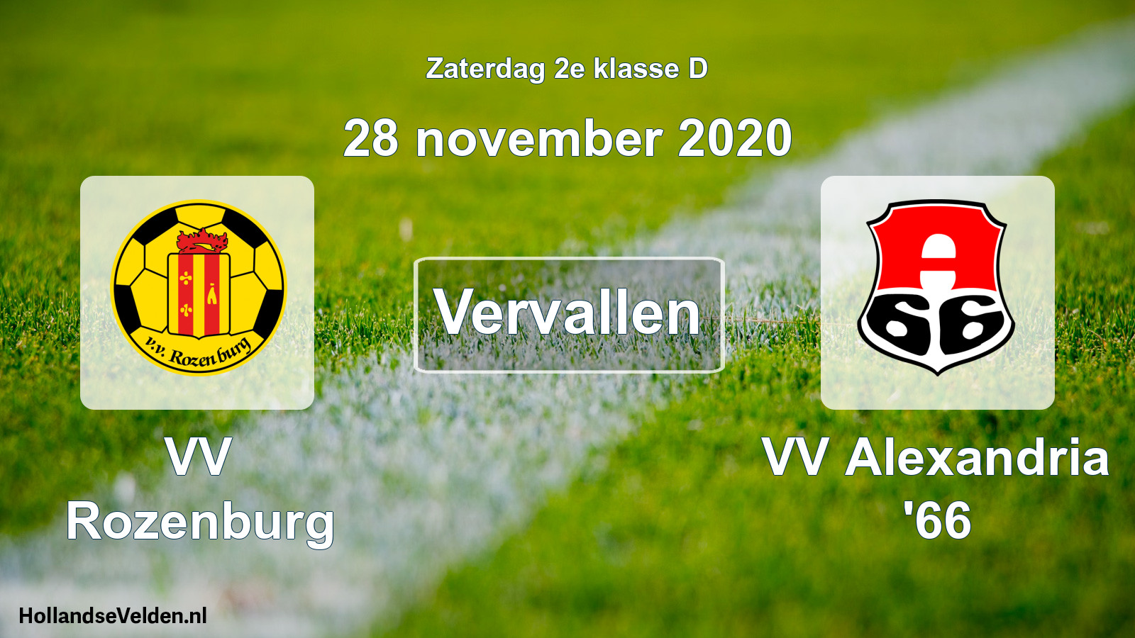Scheduled Match: VV Rozenburg - VV Alexandria '66 (28 November 2020)