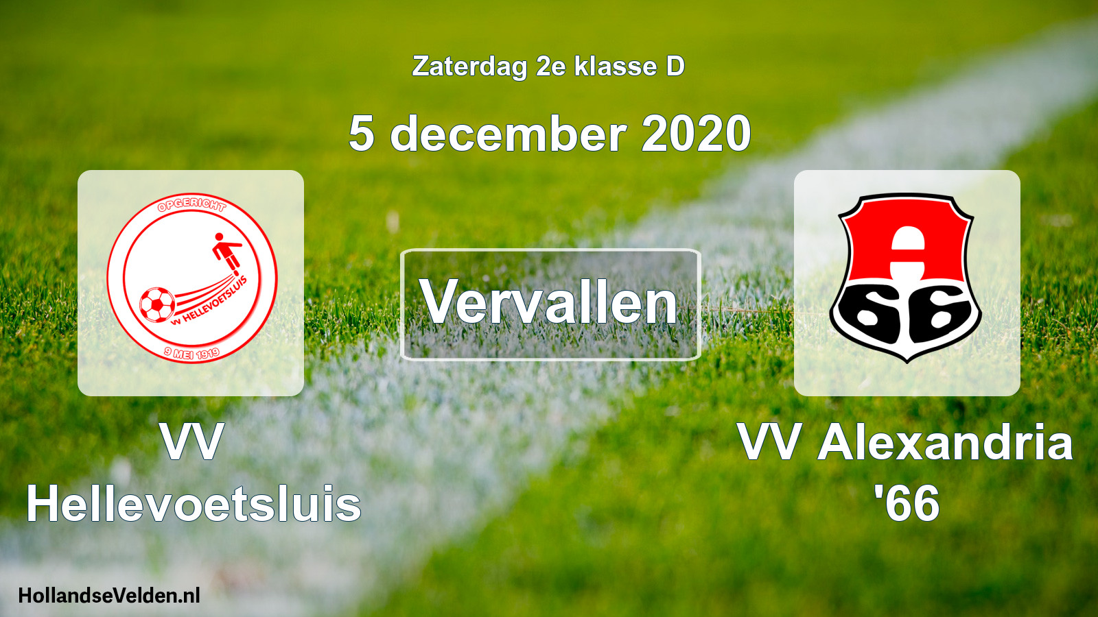 Scheduled Match: VV Hellevoetsluis - VV Alexandria '66 (5 December 2020)