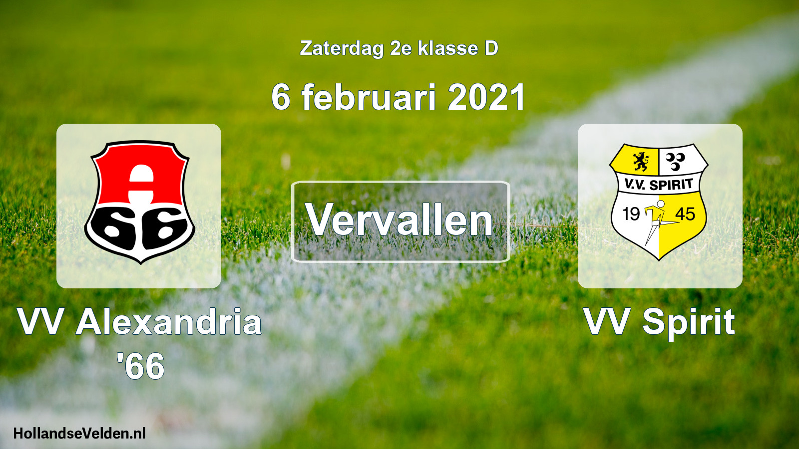 Scheduled Match: VV Alexandria '66 - VV Spirit (6 February 2021)