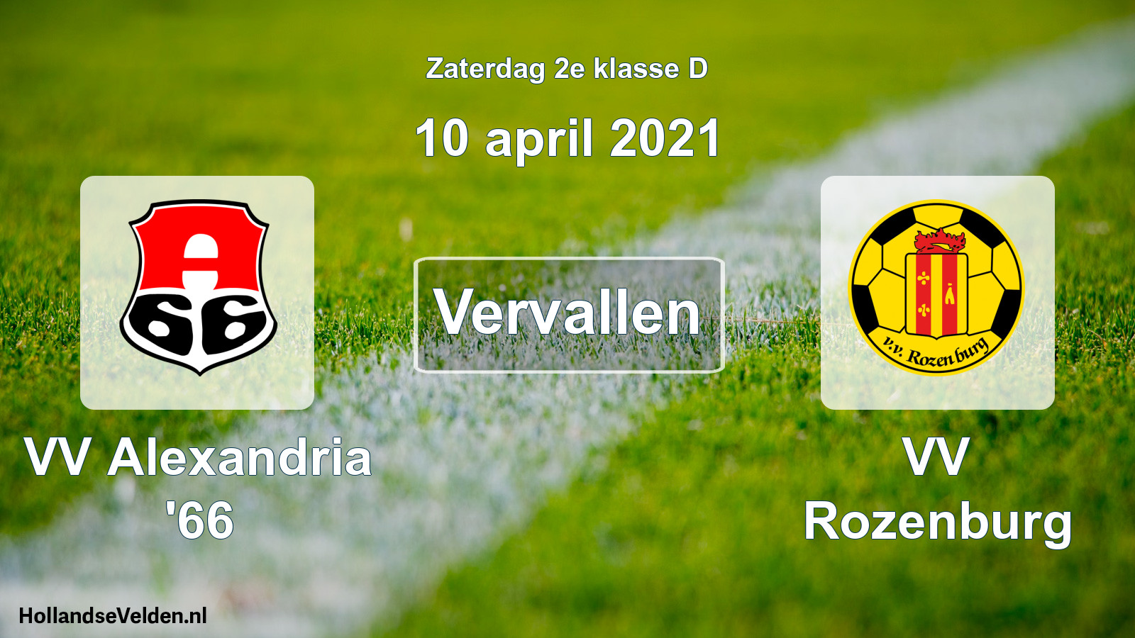 Scheduled Match: VV Alexandria '66 - VV Rozenburg (10 April 2021)
