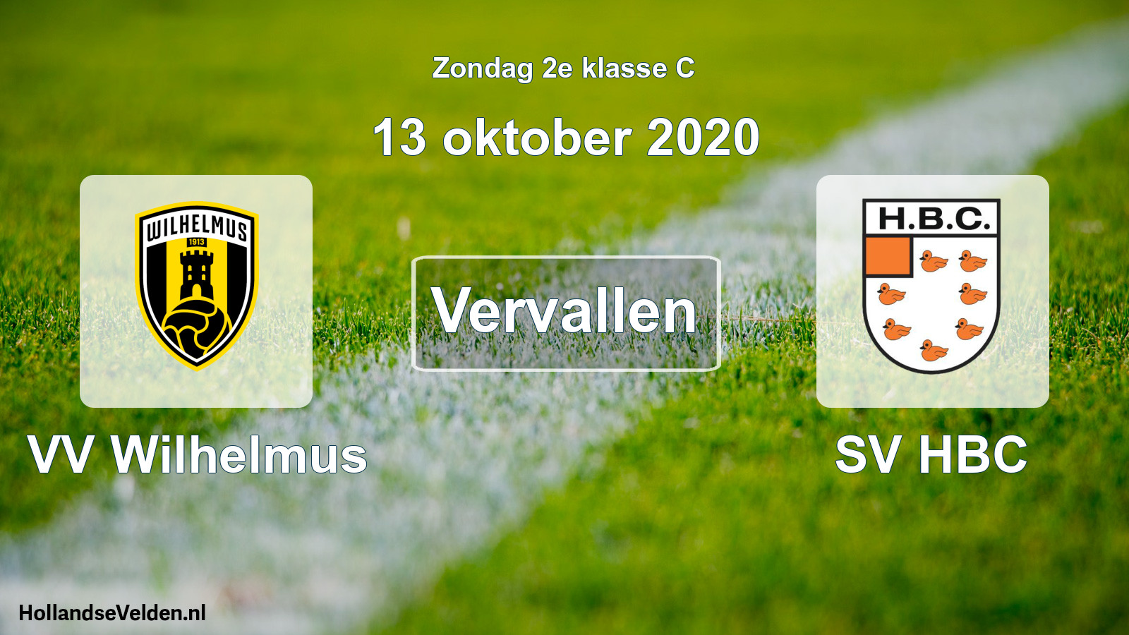 Scheduled Match: VV Wilhelmus - SV HBC (13 October 2020)