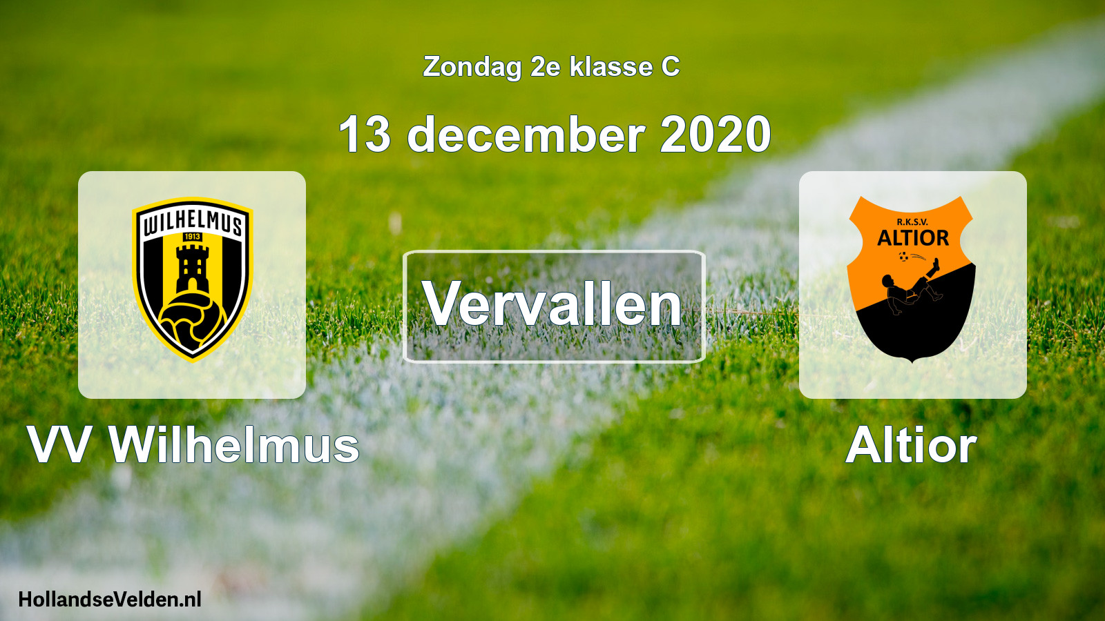 Scheduled Match: VV Wilhelmus - Altior (13 December 2020)