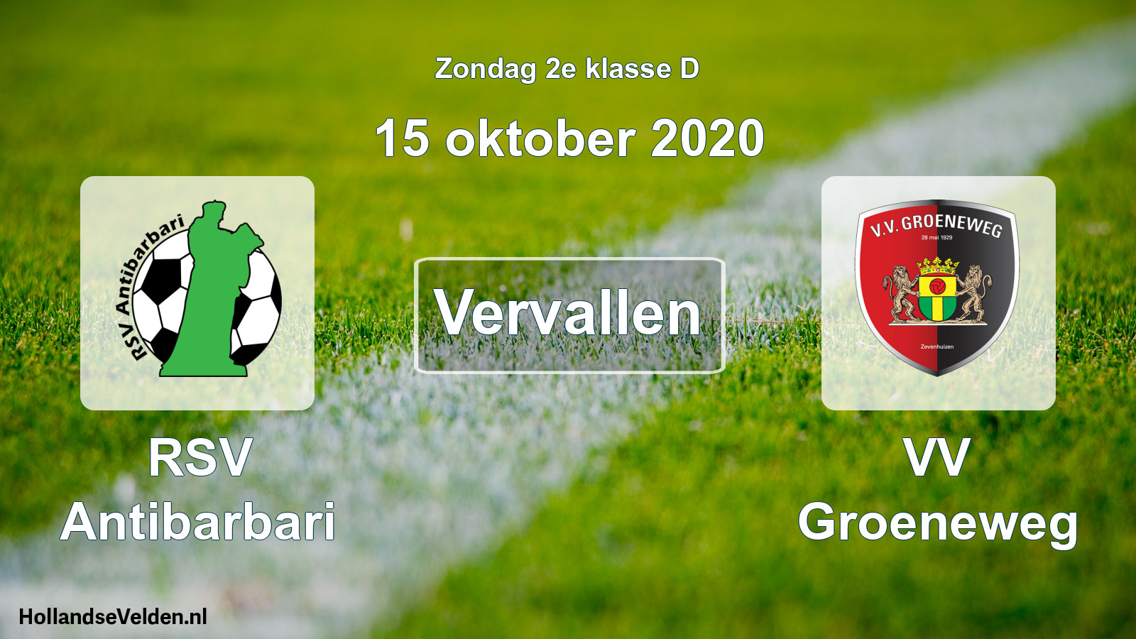 Scheduled Match: RSV Antibarbari - VV Groeneweg (15 October 2020)