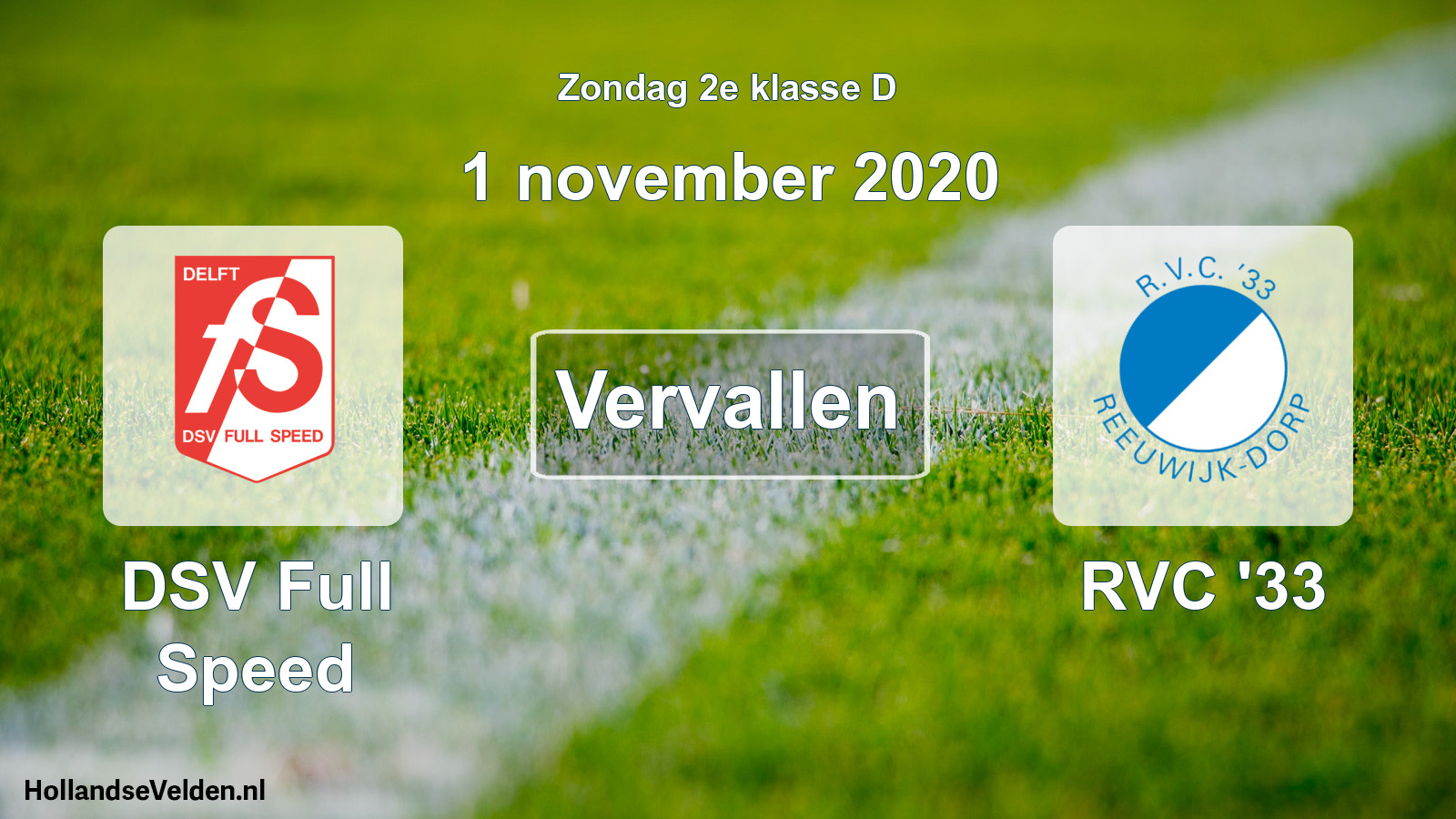 Scheduled Match: DSV Full Speed - RVC '33 (1 November 2020)