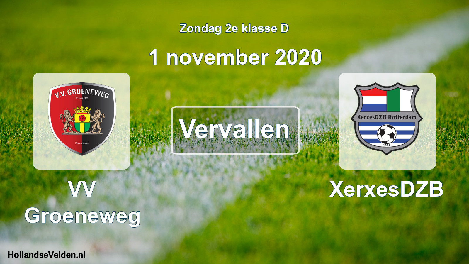 Scheduled Match: VV Groeneweg - XerxesDZB (1 November 2020)