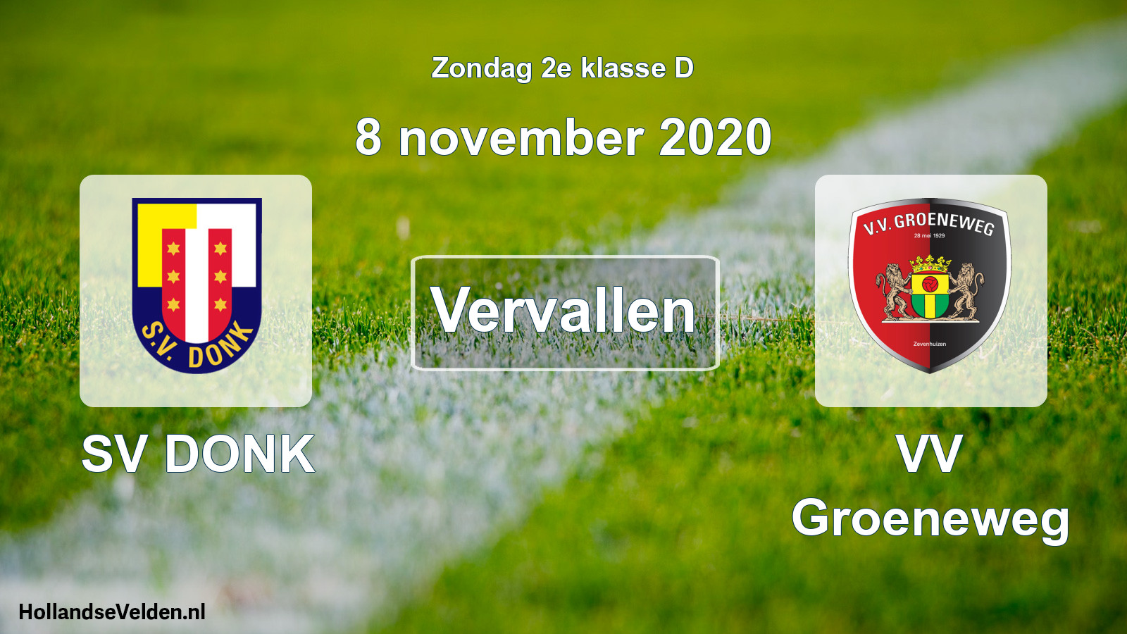 Scheduled Match: SV DONK - VV Groeneweg (8 November 2020)
