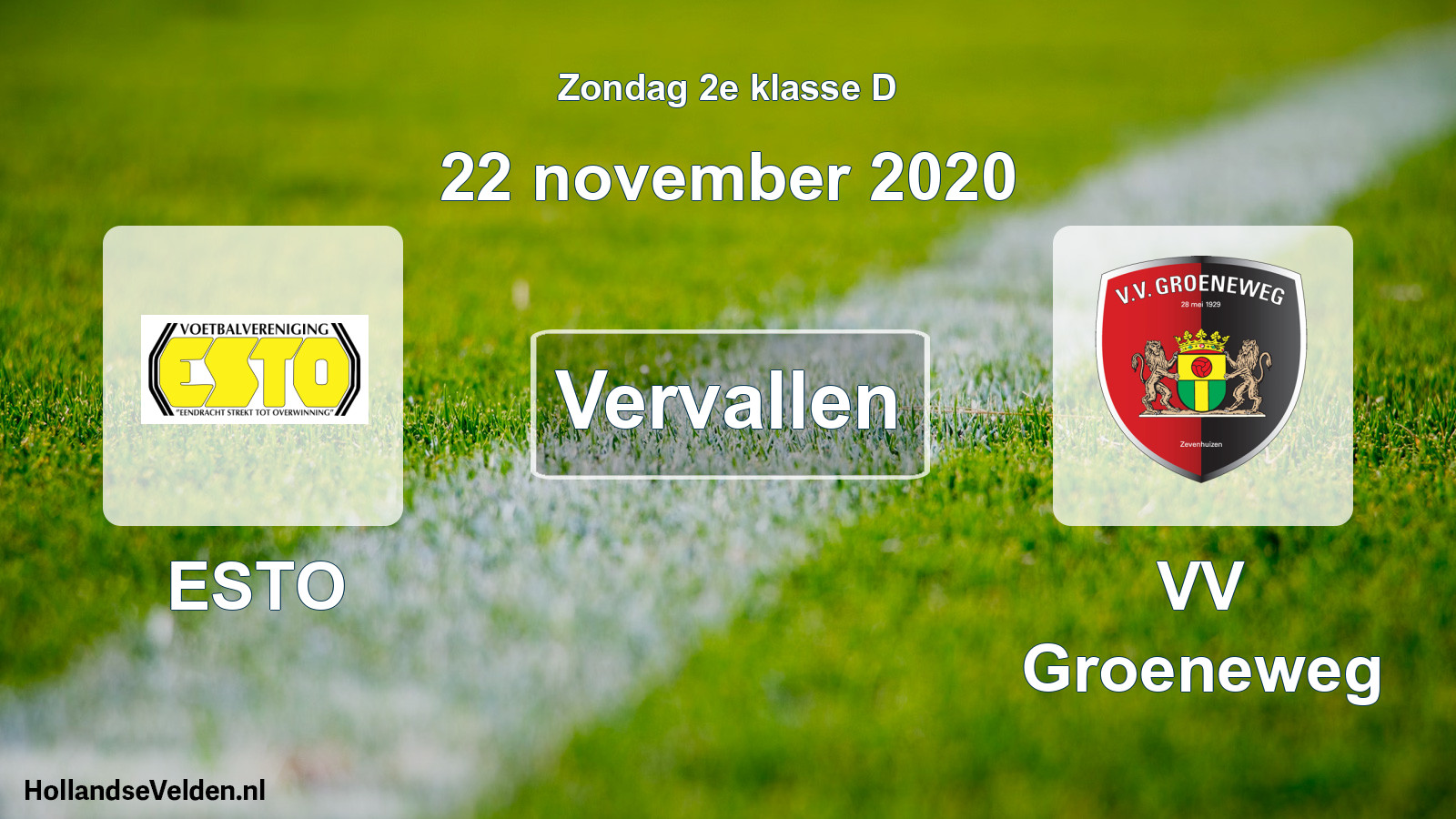 Scheduled Match: ESTO - VV Groeneweg (22 November 2020)