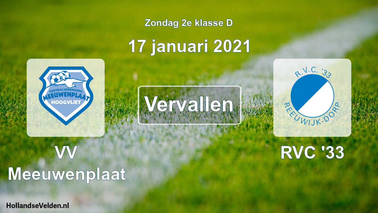 Scheduled Match: VV Meeuwenplaat - RVC '33 (17 January 2021)