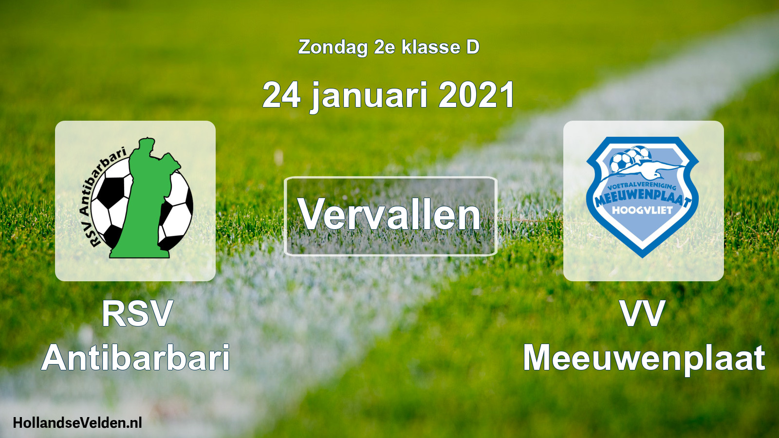 Scheduled Match: RSV Antibarbari - VV Meeuwenplaat (24 January 2021)