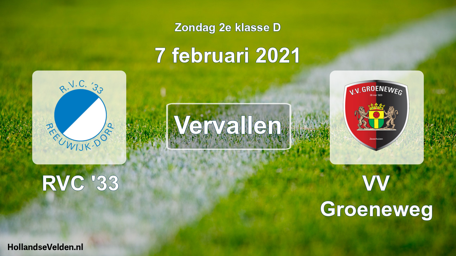 Scheduled Match: RVC '33 - VV Groeneweg (7 February 2021)