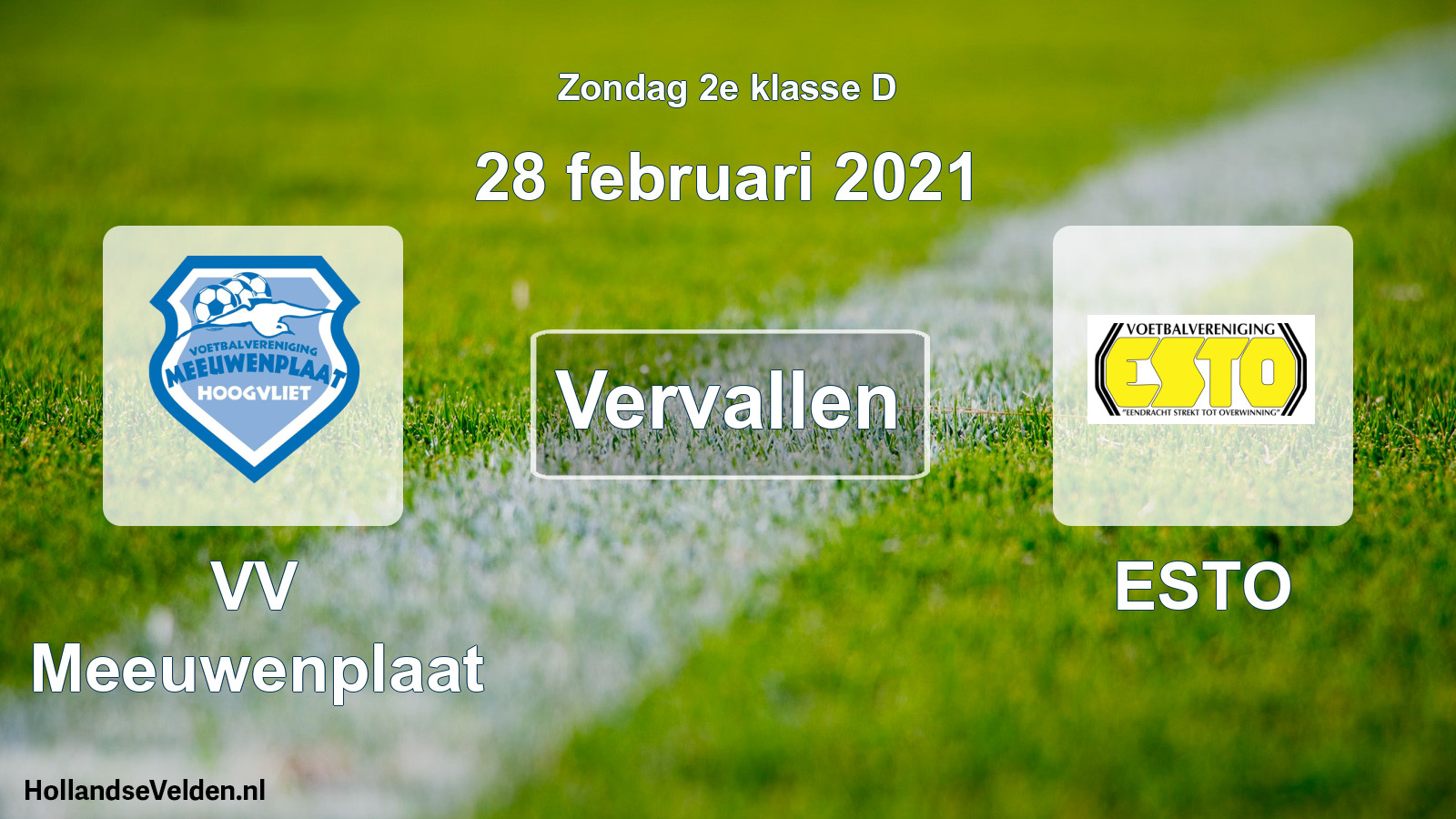 Scheduled Match: VV Meeuwenplaat - ESTO (28 February 2021)