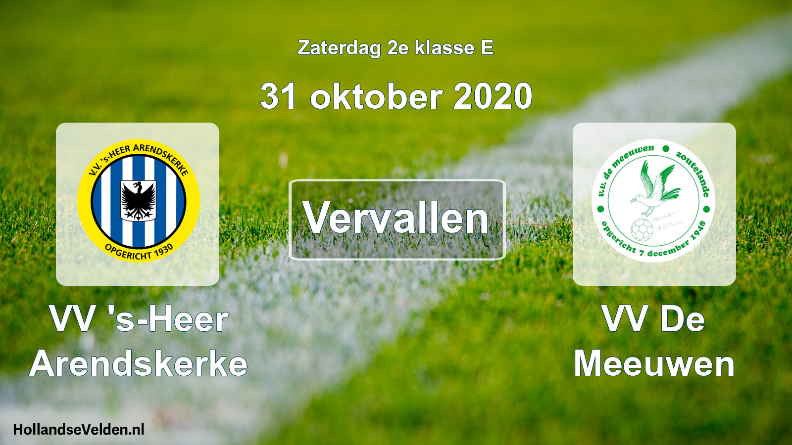 Scheduled Match: VV 's-Heer Arendskerke - VV De Meeuwen (31 October 2020)