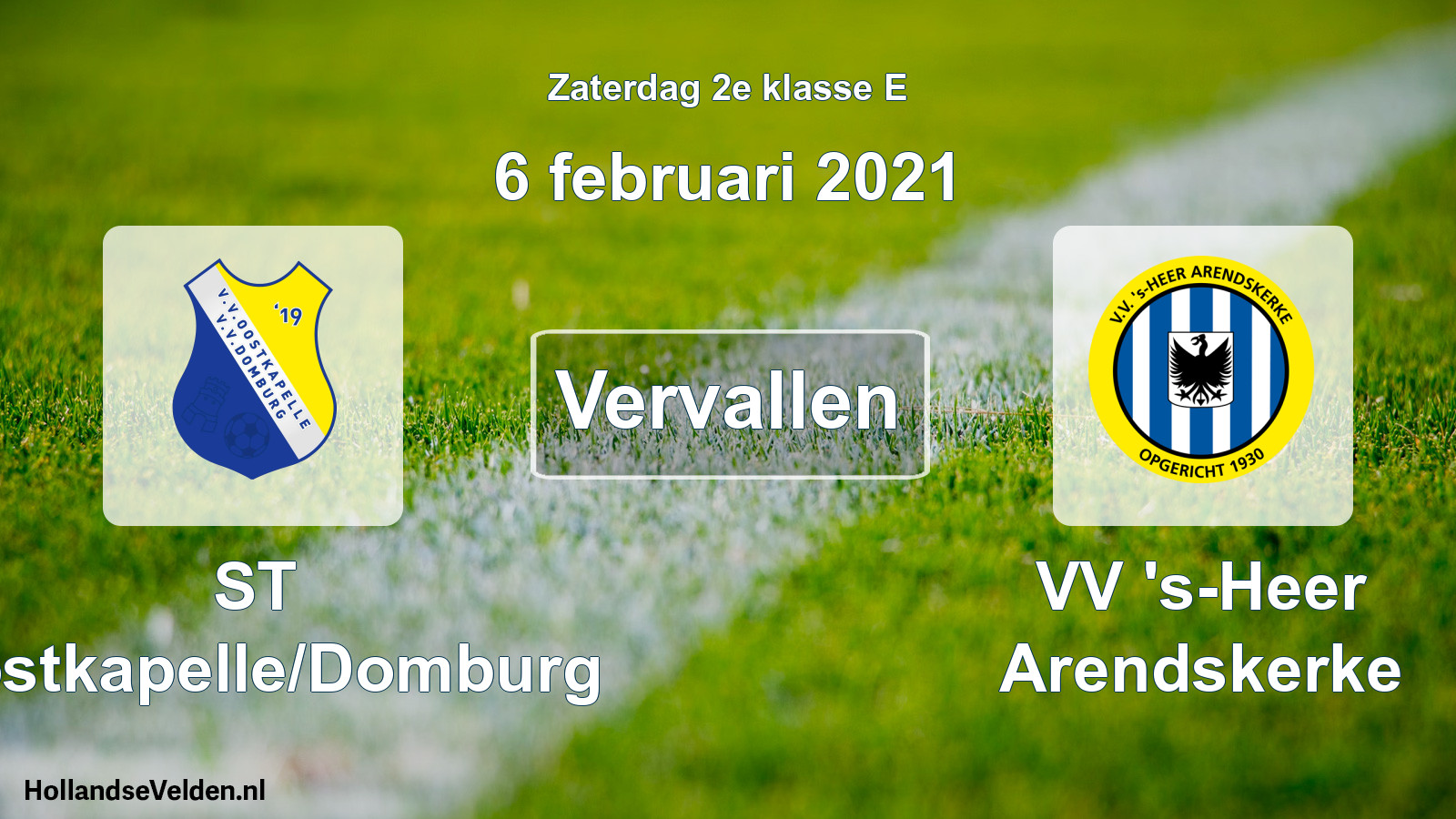 Scheduled Match: ST Oostkapelle/Domburg - VV 's-Heer Arendskerke (6 February 2021)