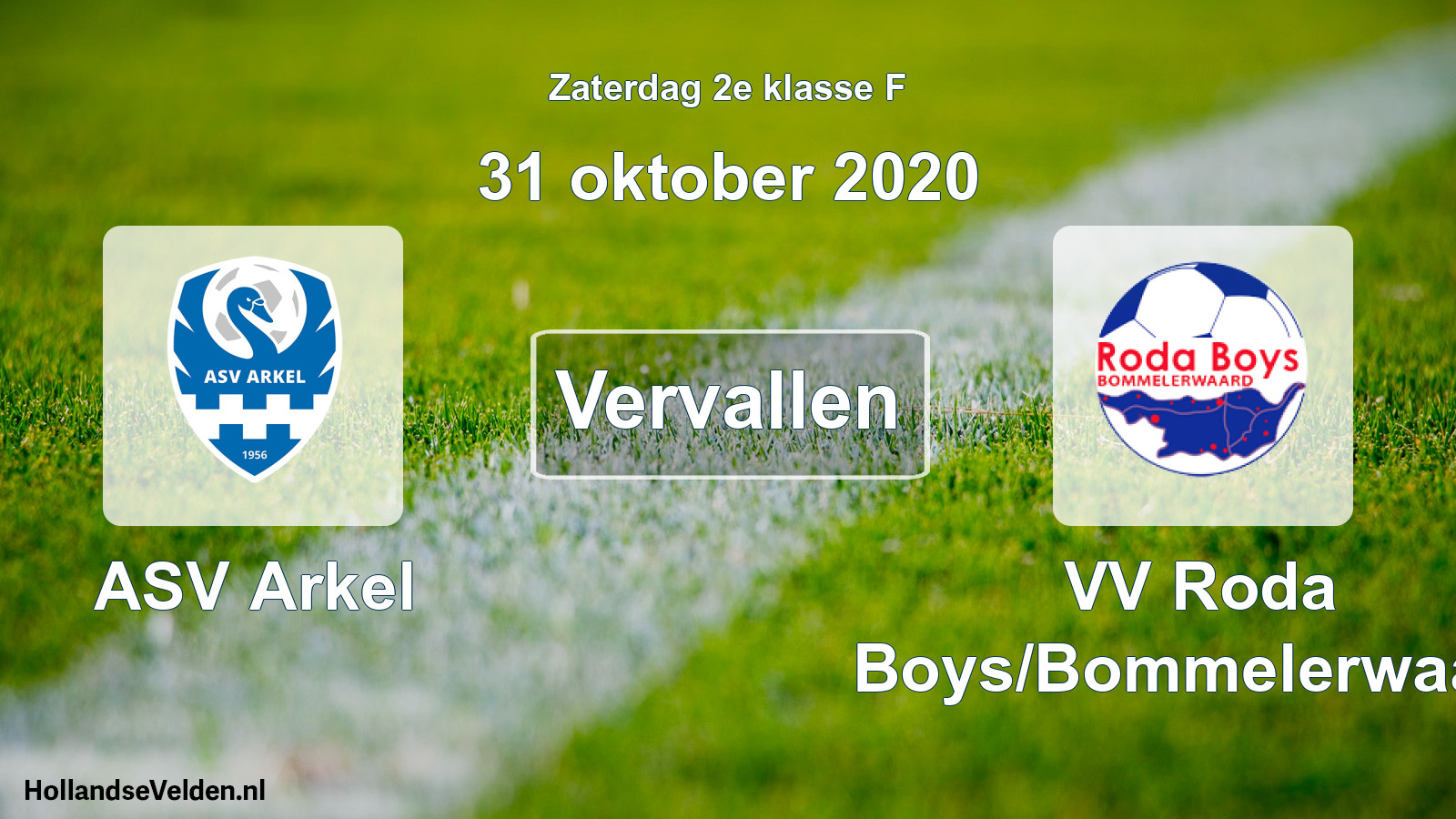 Scheduled Match: ASV Arkel - VV Roda Boys/Bommelerwaard (31 October 2020)