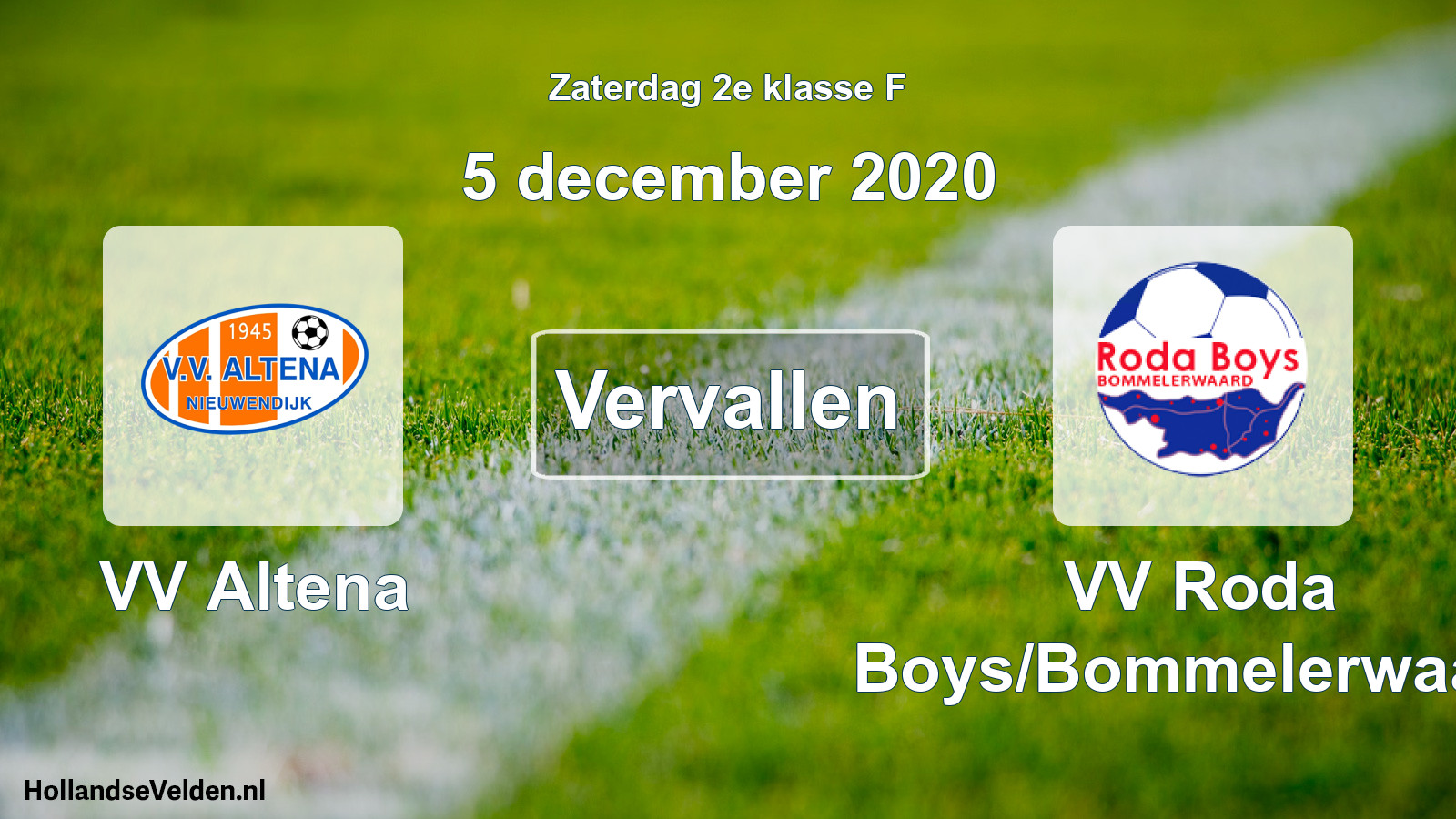 Scheduled Match: VV Altena - VV Roda Boys/Bommelerwaard (5 December 2020)